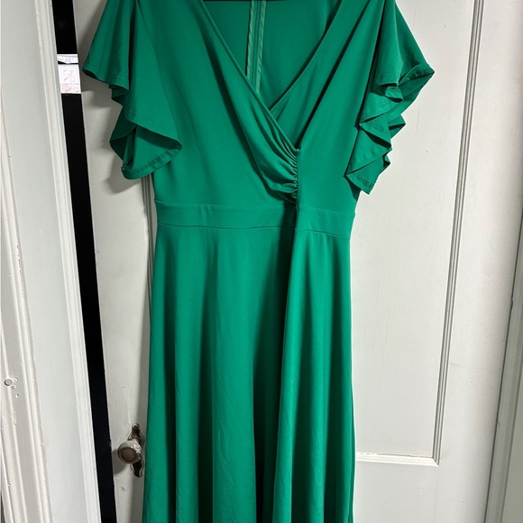 Green Midi Dress - Women's Summer A-Line Dress - Picture 3 of 6